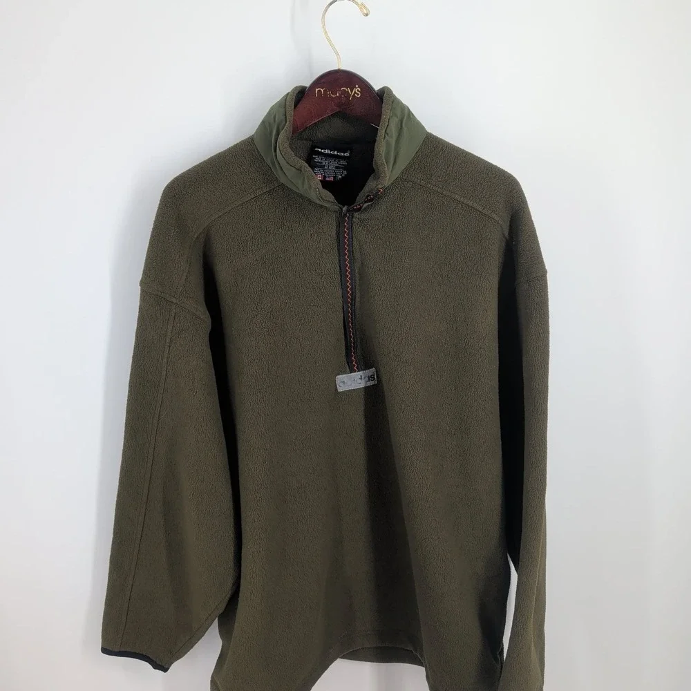Vintage 90 Adidas Relaxed Fit Fleece 1/4 Zip Sweatshirt Earth Tone Green Size XL